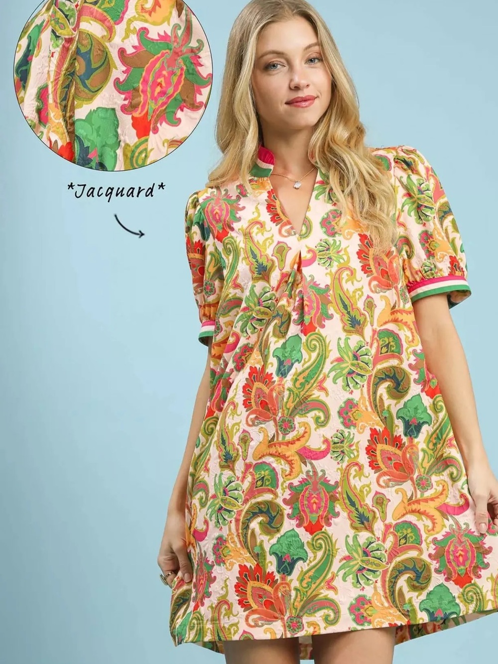UMGEE Size 2x Floral Paisley Print V-Neck Swing Dress